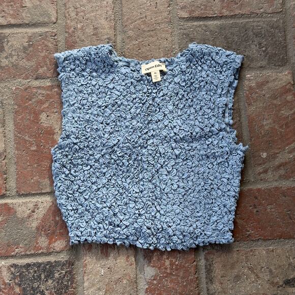 Open Edit Powder Blue Top Stretchy Smocked Cropped Sleeveless Ruched Size XS - Picture 1 of 6